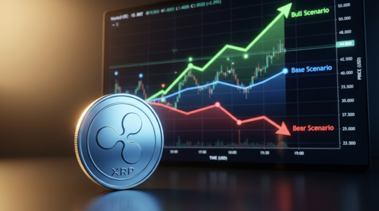 XRP price prediction chart showing bull, base, and bear scenarios